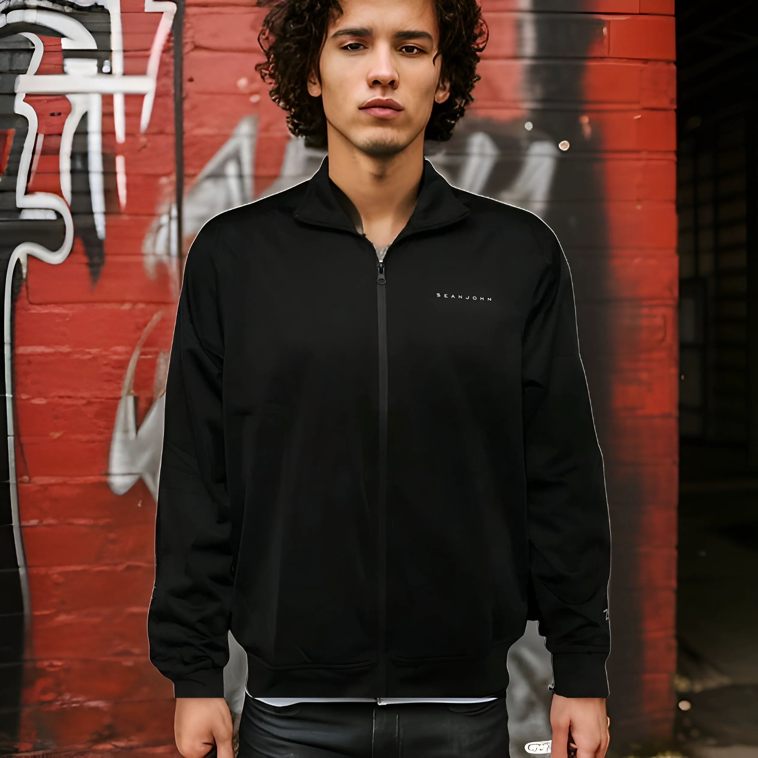 ^SEAN JOHN^ (BLACK) POLYESTER ZIP UP TRACK JACKETS