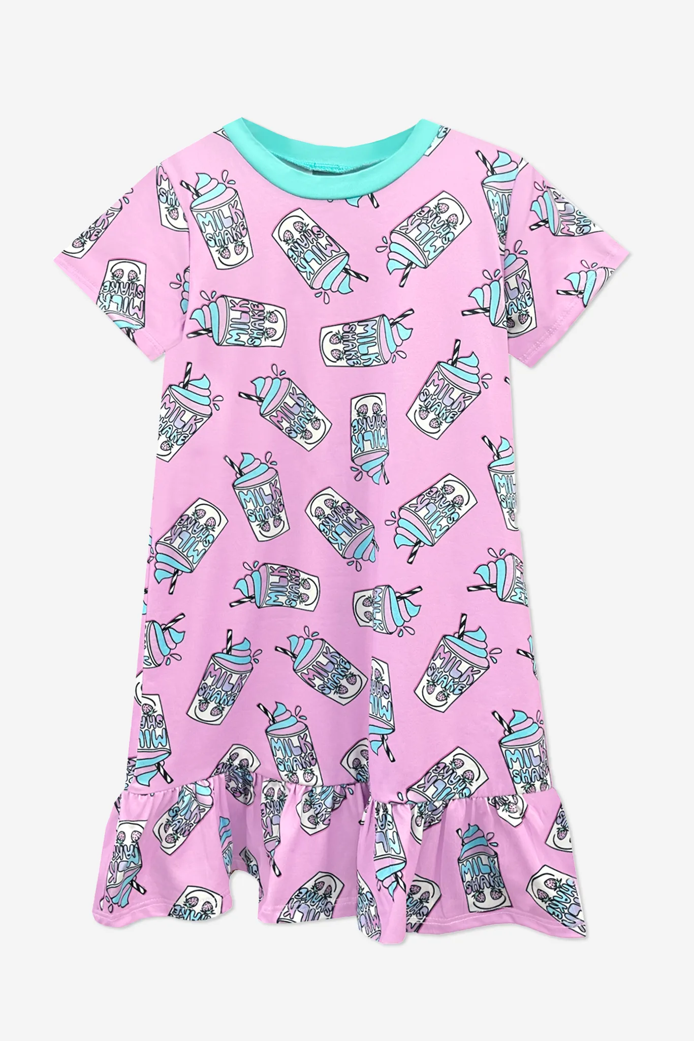 Simply Soft Short Sleeve Ruffle Nightgown - Pink Aqua Milkshakes