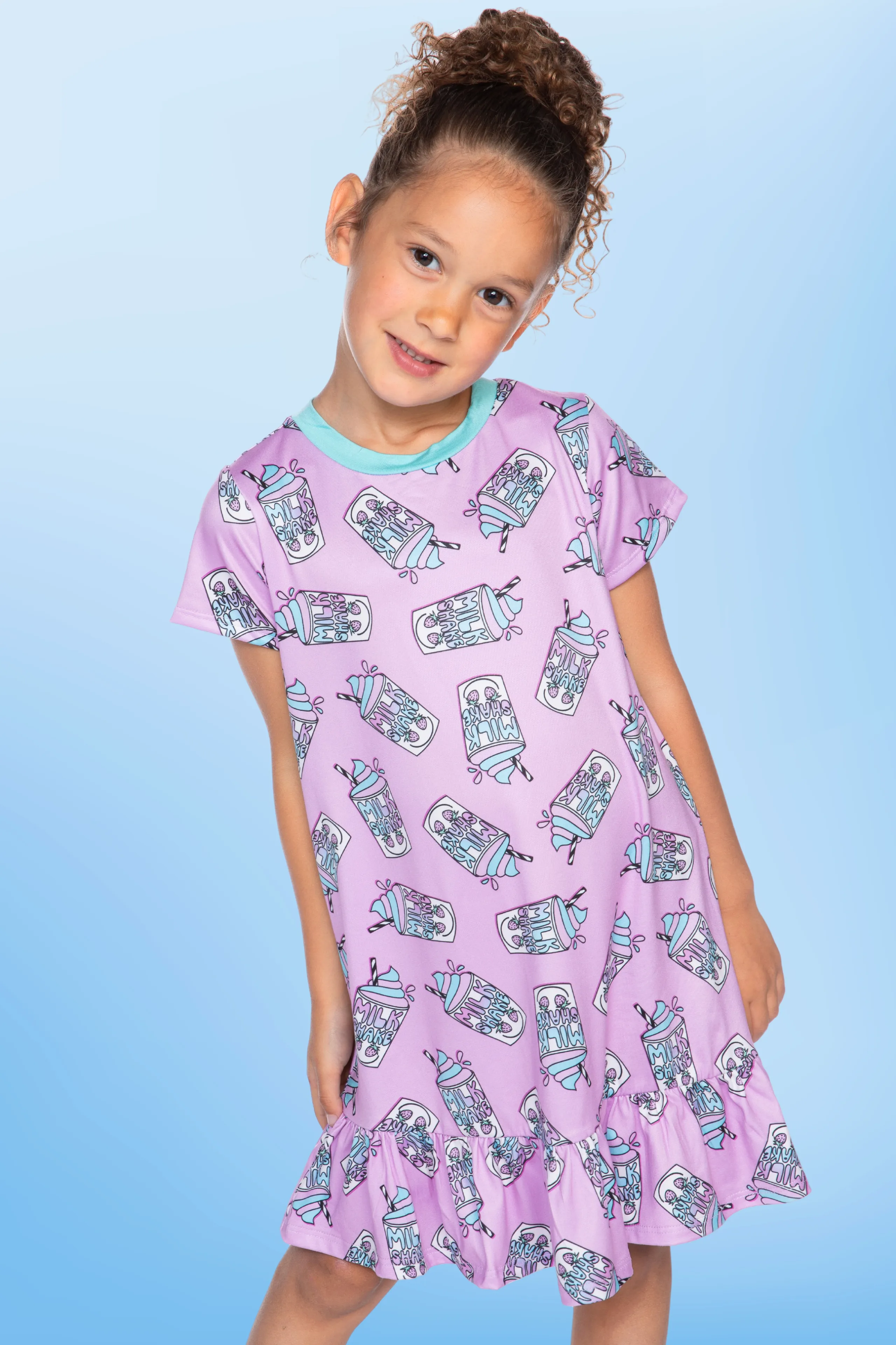 Simply Soft Short Sleeve Ruffle Nightgown - Pink Aqua Milkshakes