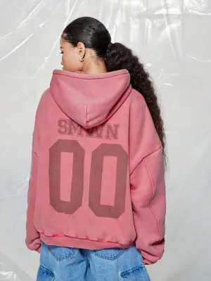 SUMWON WOMEN Washed Oversized Fit Overhead Hoodie With Kangaroo Pocket & Back Graphic Print