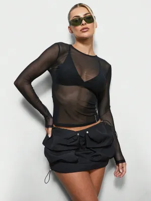 SUMWON X WOMEN Fitted LS See Through Mesh Top