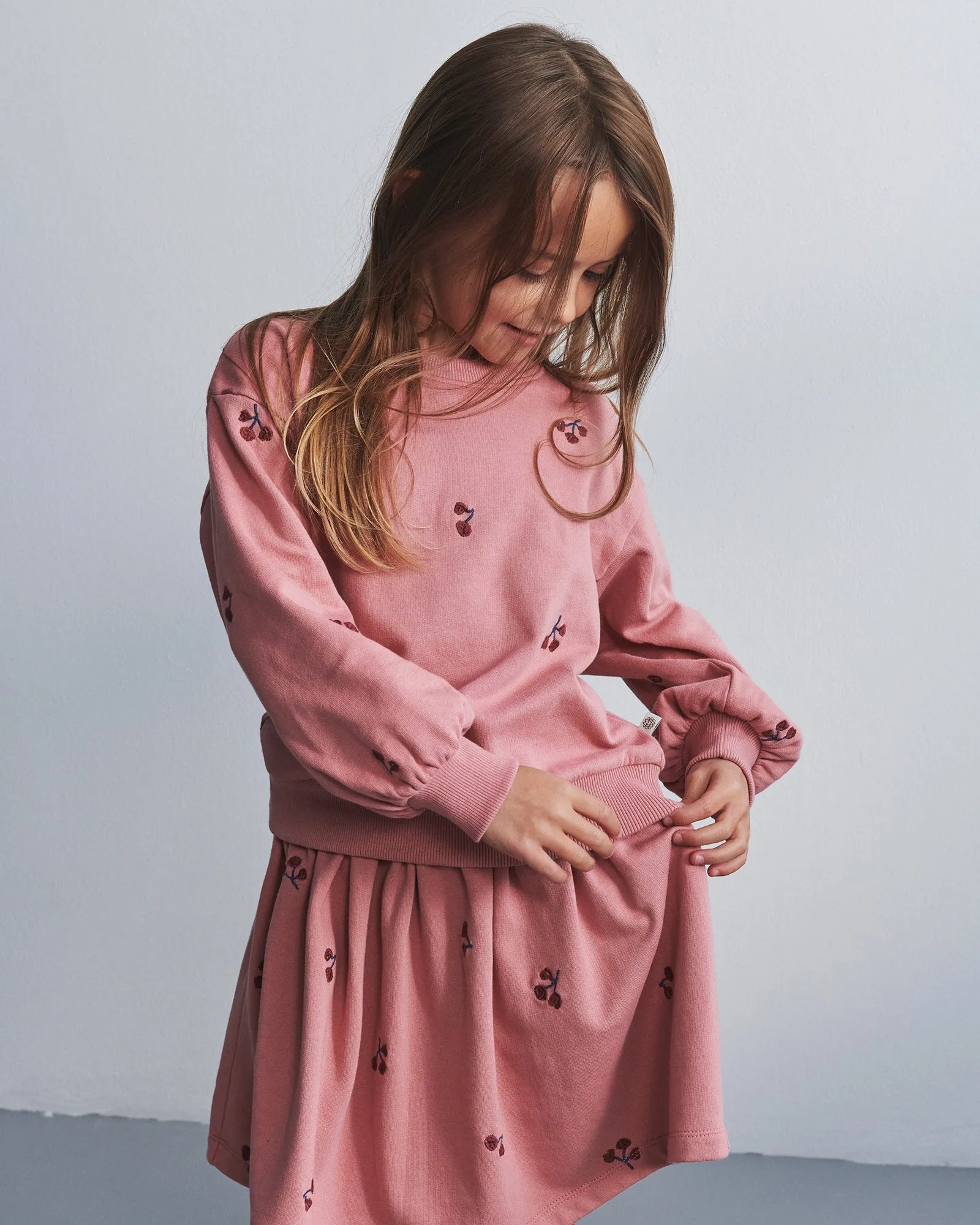 Sweat Skirt w. Embroidery - Kids - Dusty Rose