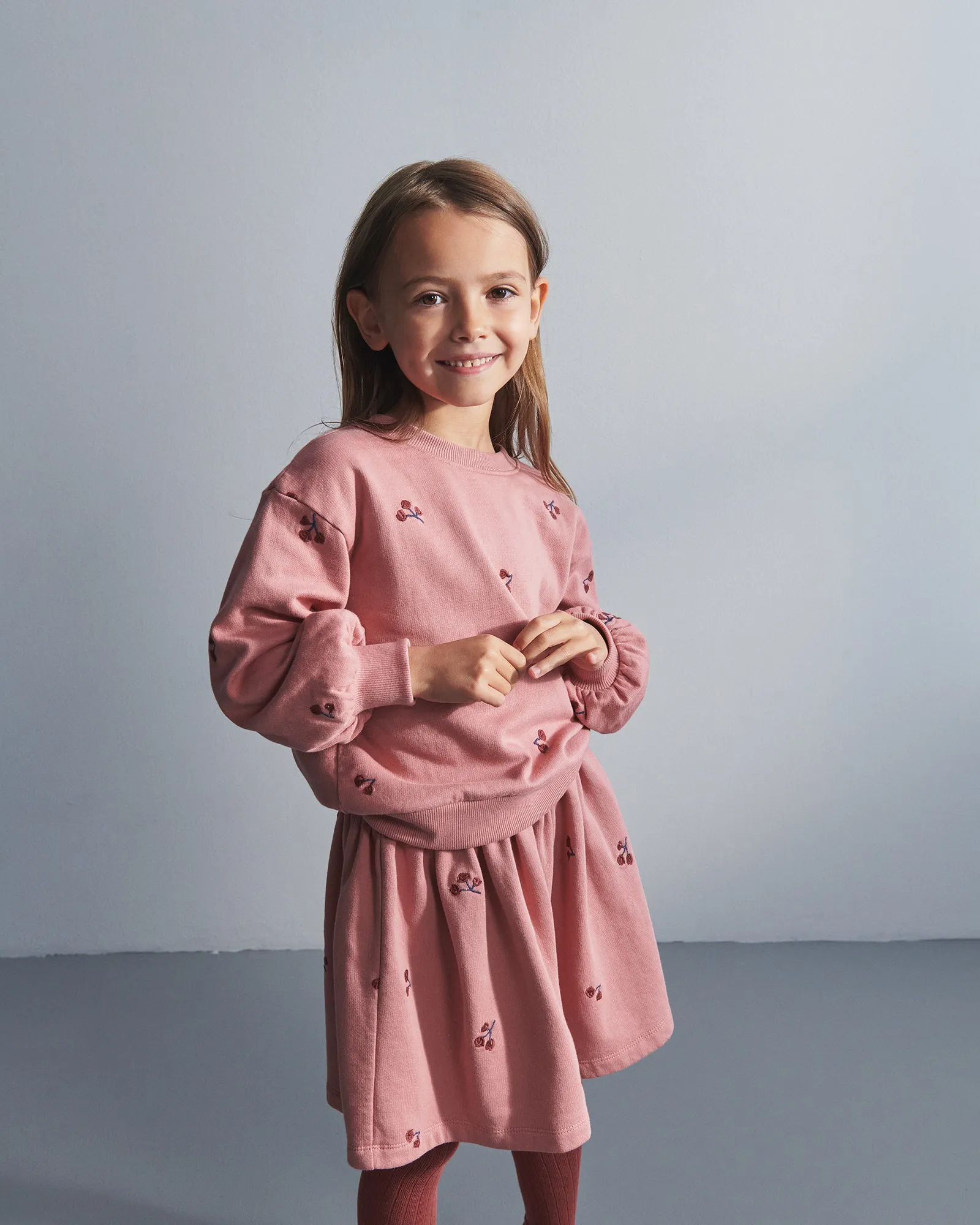 Sweat Skirt w. Embroidery - Kids - Dusty Rose