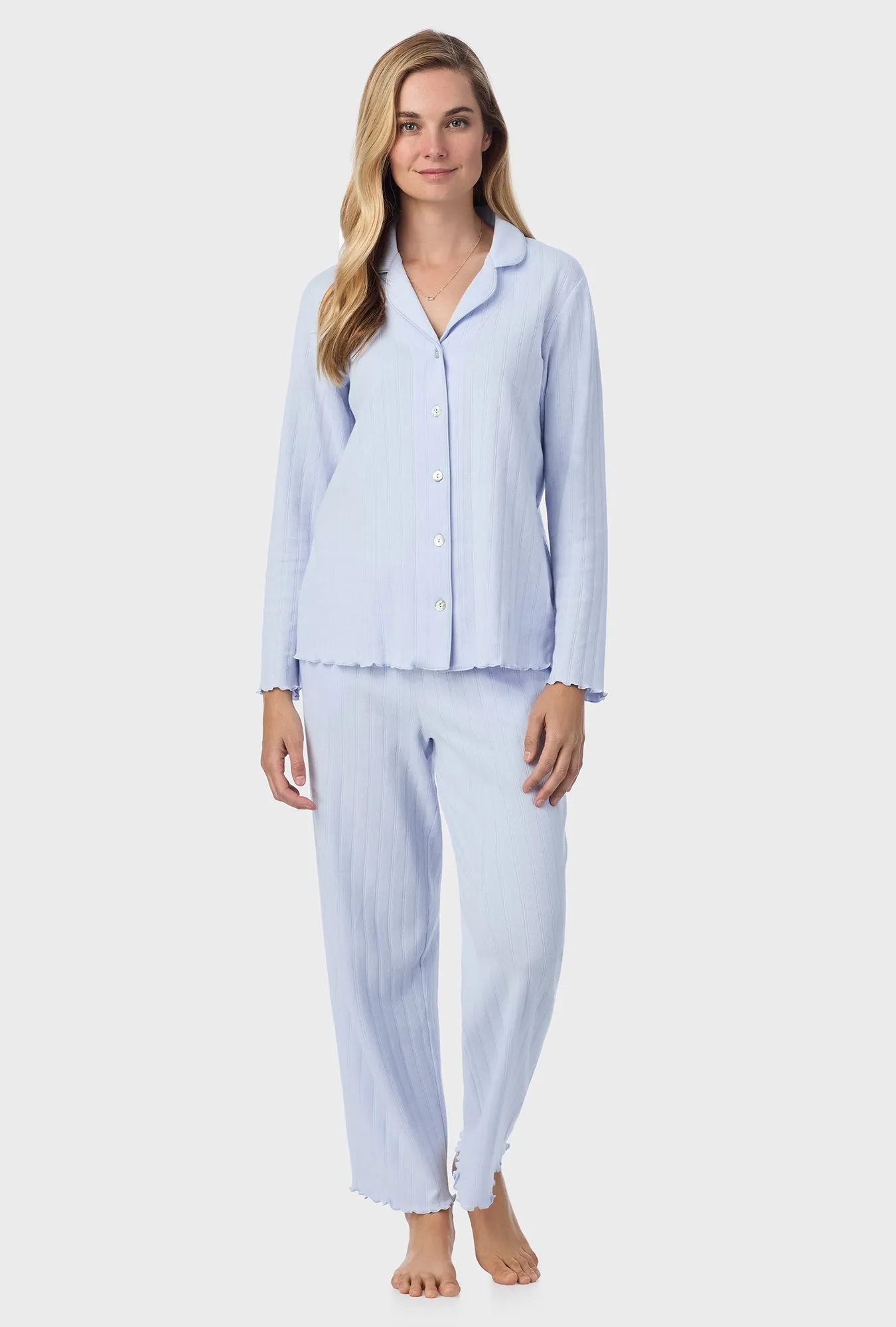 Sweet Blue Cotton Pointelle Long Pajama Set