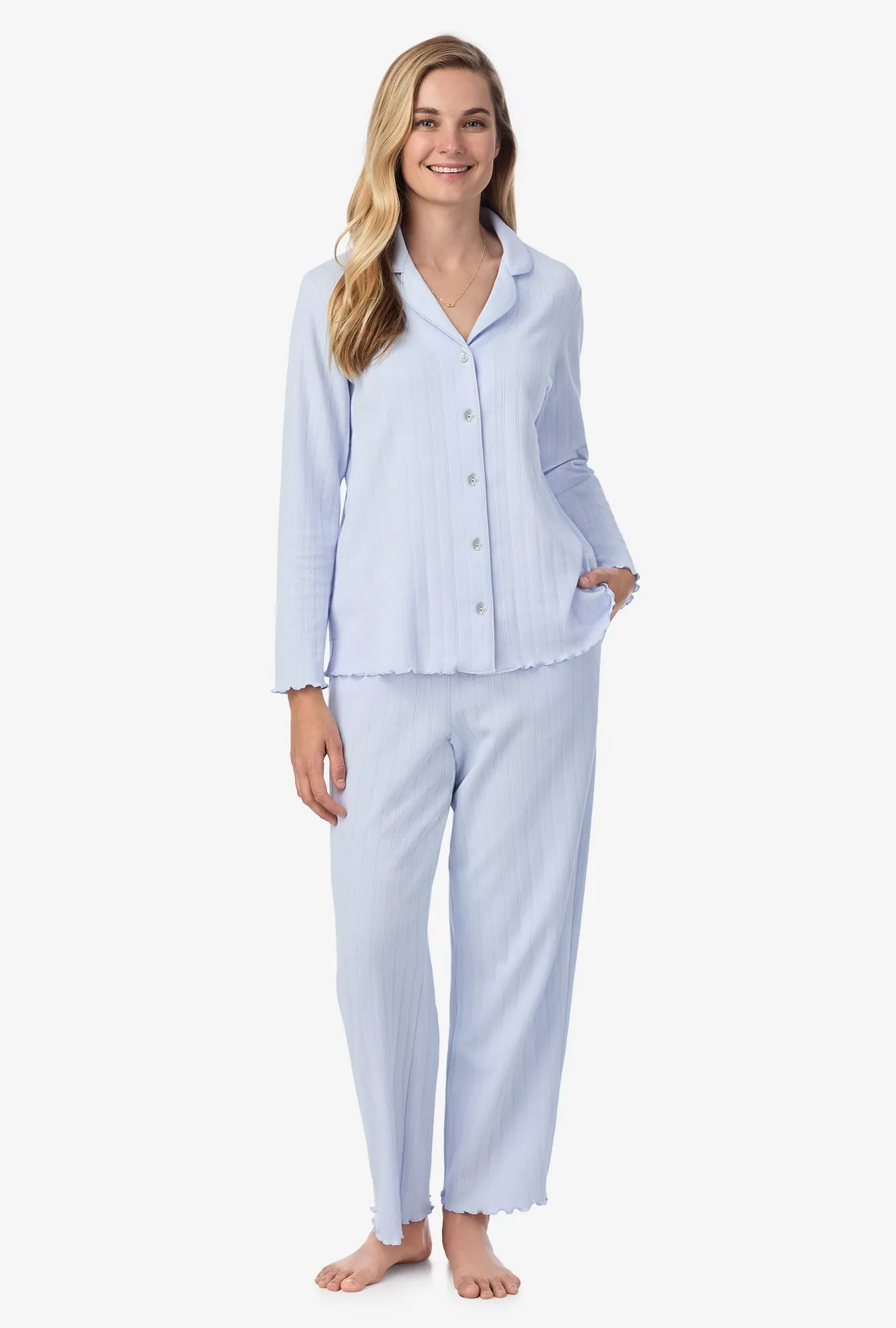 Sweet Blue Cotton Pointelle Long Pajama Set