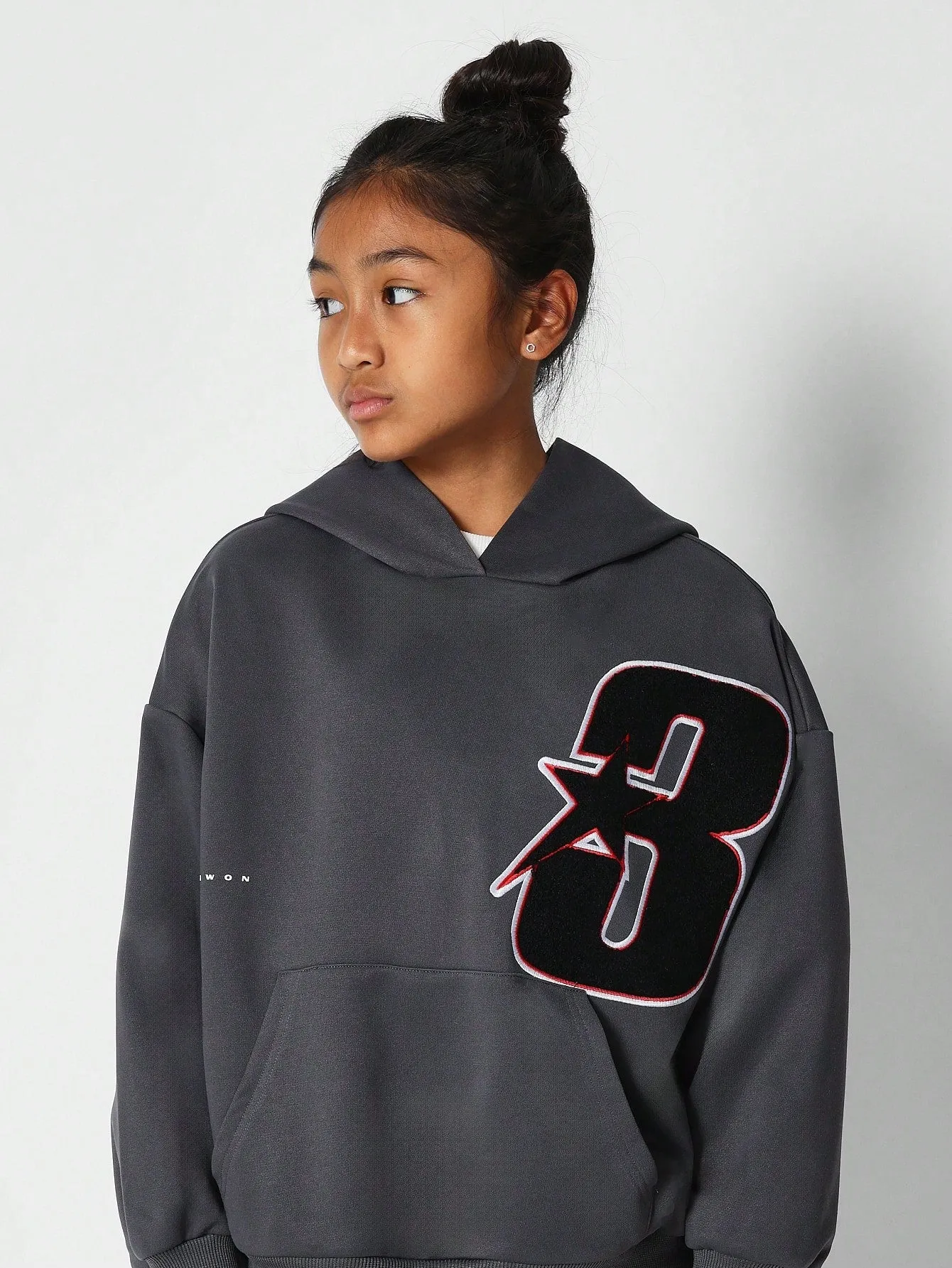 Tween Girl Overhead Hoodie With Number Applique