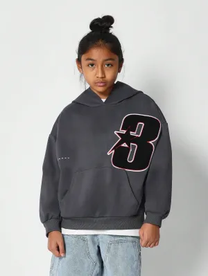 Tween Girl Overhead Hoodie With Number Applique