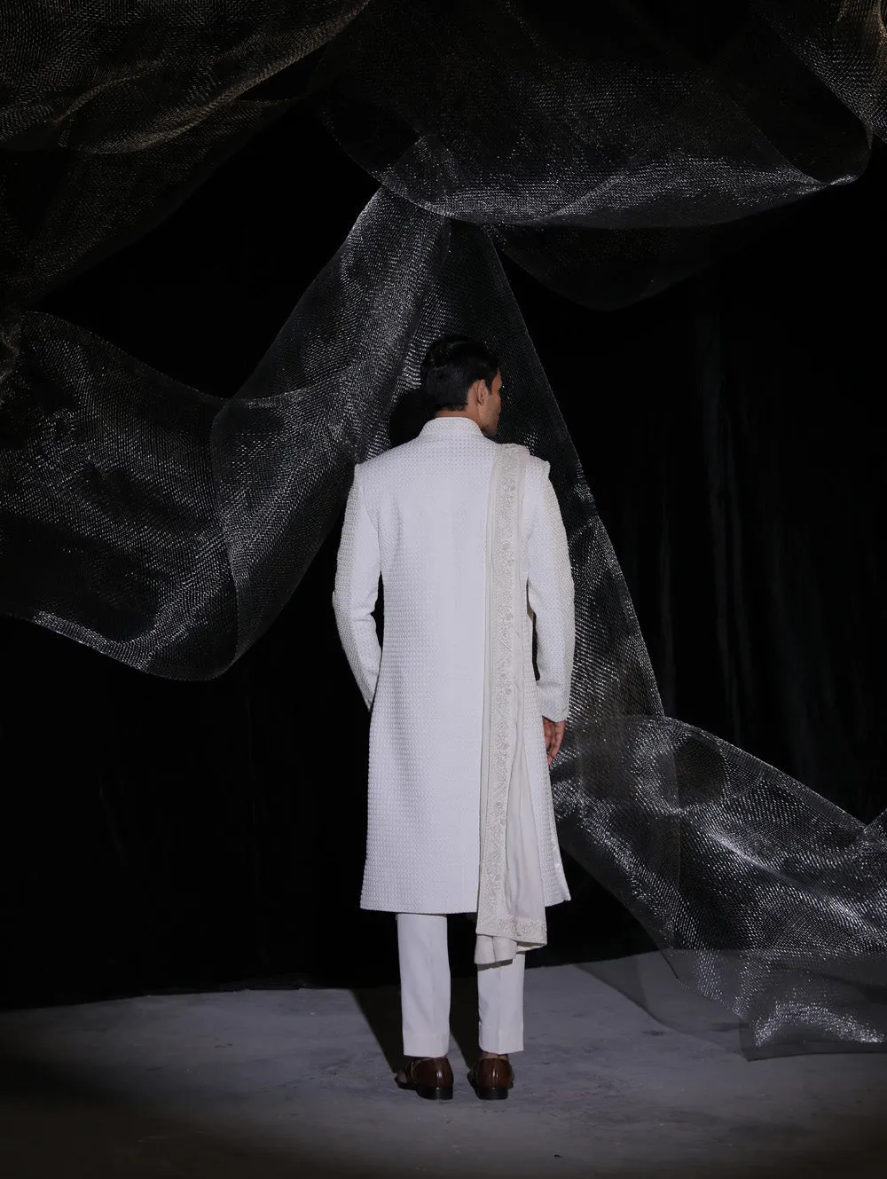 Vista White Sherwani With French Knot All Over The Sherwani