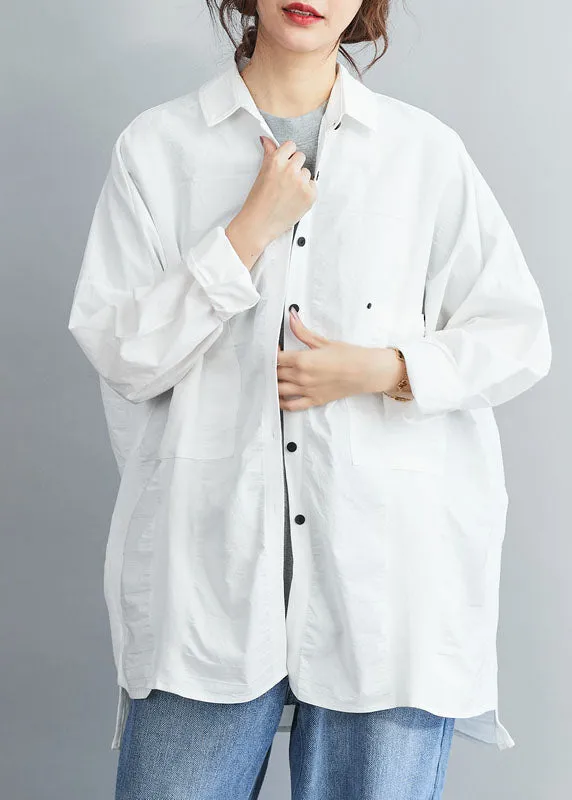 Women White Peter Pan Collar Button Tops Spring