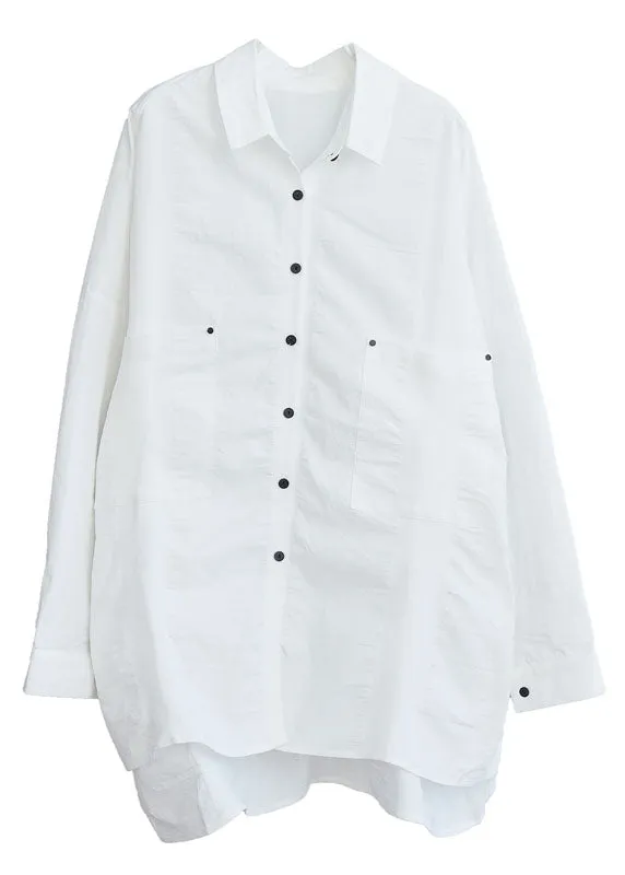 Women White Peter Pan Collar Button Tops Spring