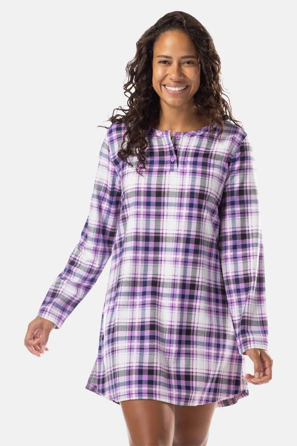 Women's EcoFlannel™ Above Knee Henley Nightshirt