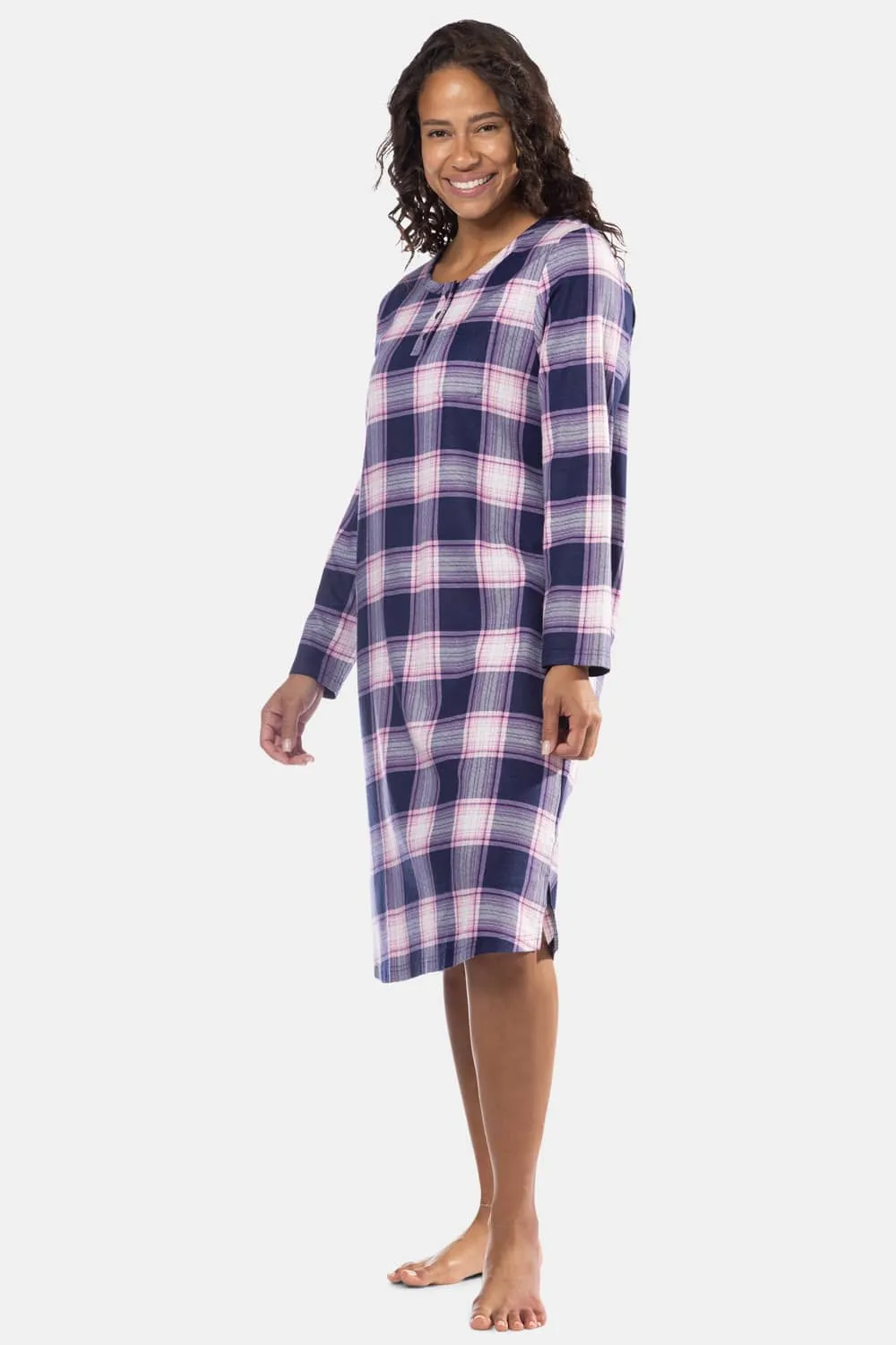 Women's EcoFlannel™ Below Knee Henley Nightshirt