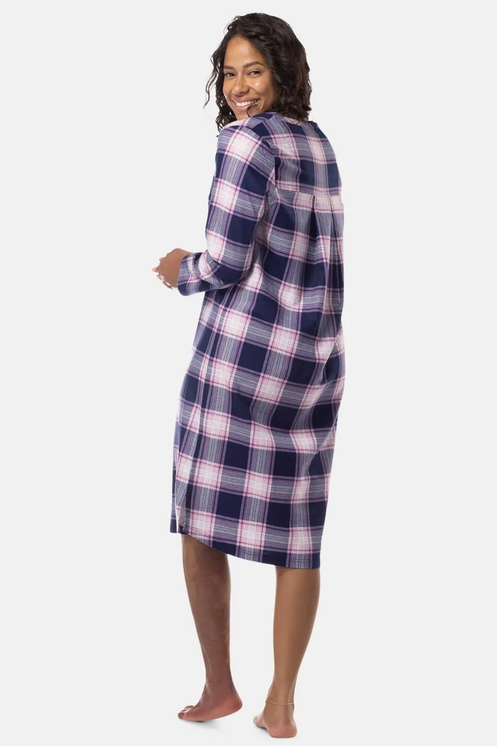 Women's EcoFlannel™ Below Knee Henley Nightshirt