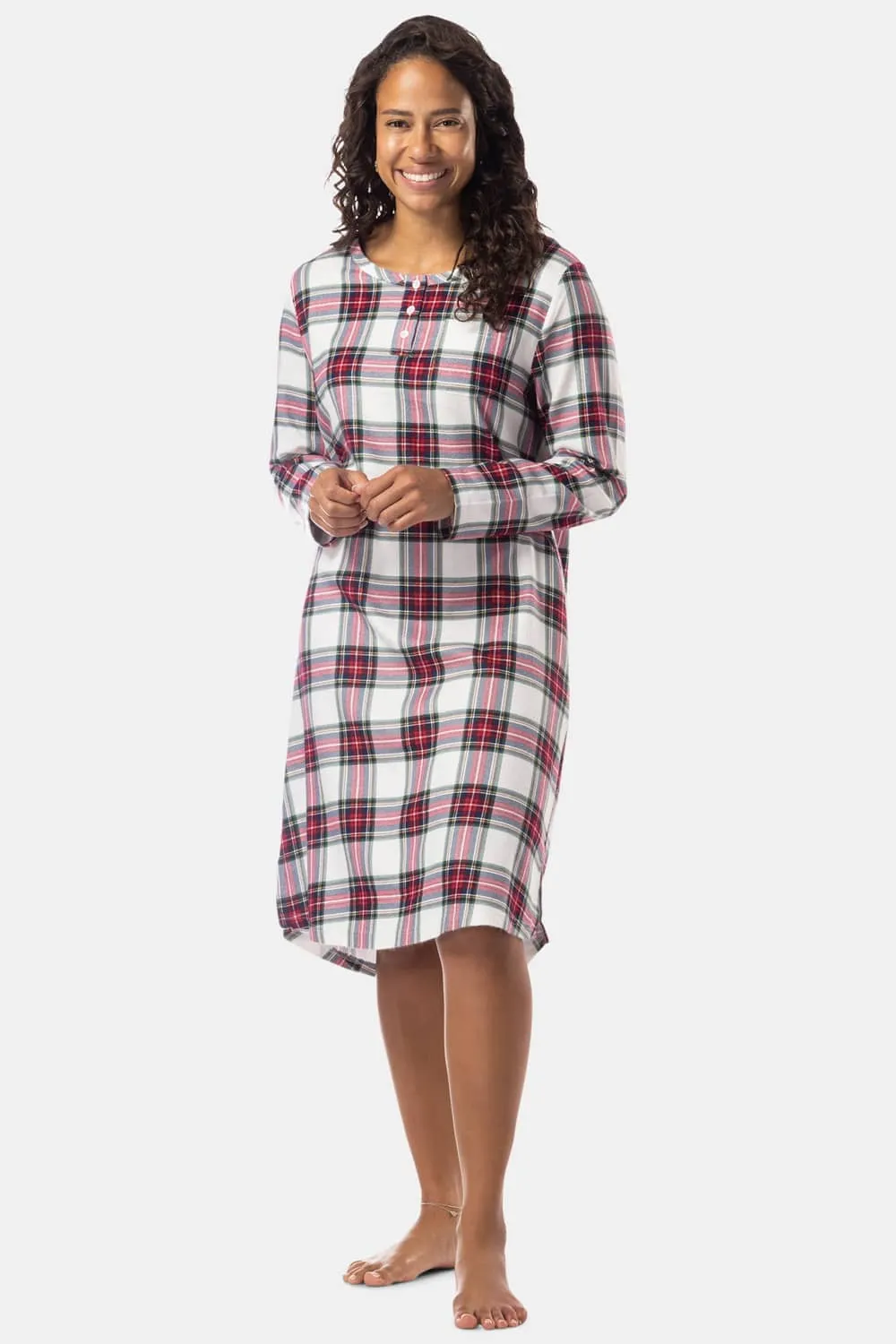 Women's EcoFlannel™ Below Knee Henley Nightshirt