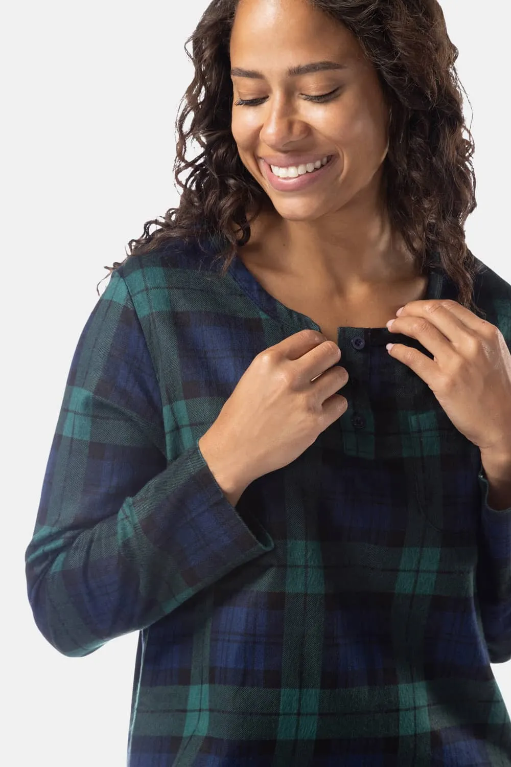 Women's EcoFlannel™ Below Knee Henley Nightshirt