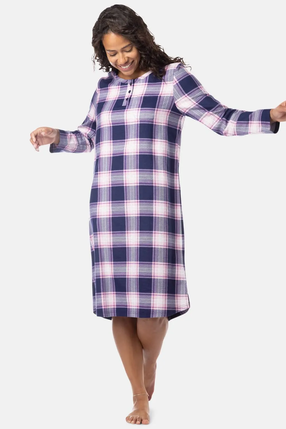 Women's EcoFlannel™ Below Knee Henley Nightshirt