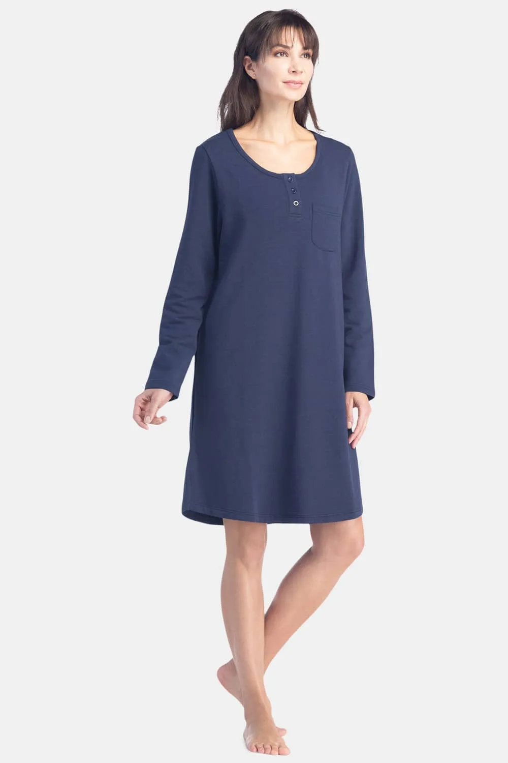 Women's EcoFleece™ Above Knee Henley Nightshirt