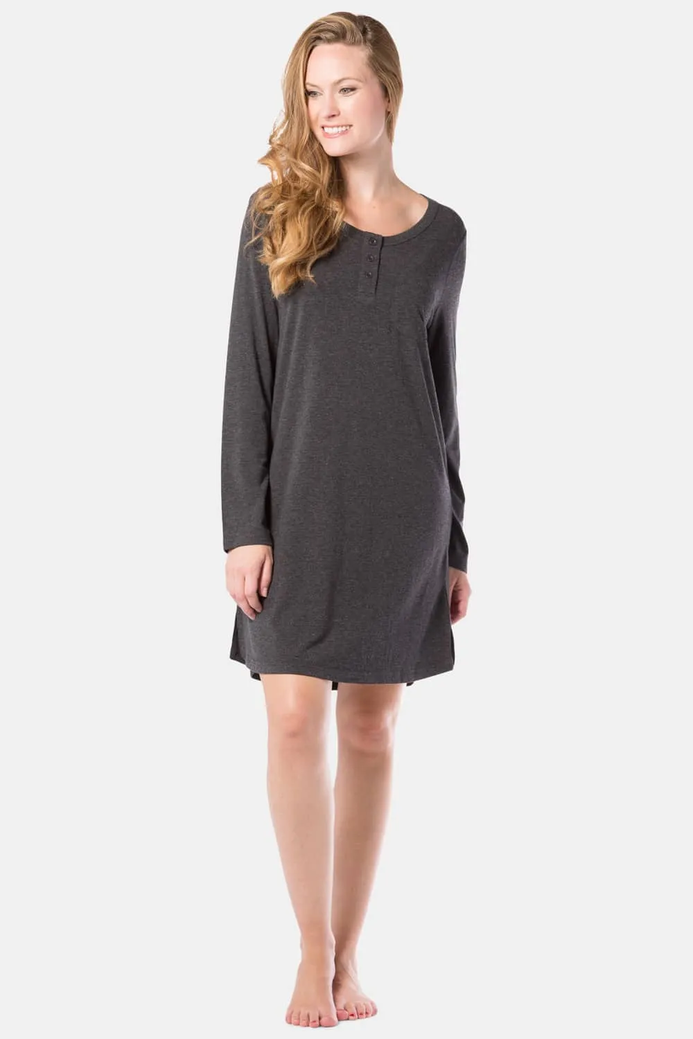 Women's Jersey Above Knee Henley Nightshirt