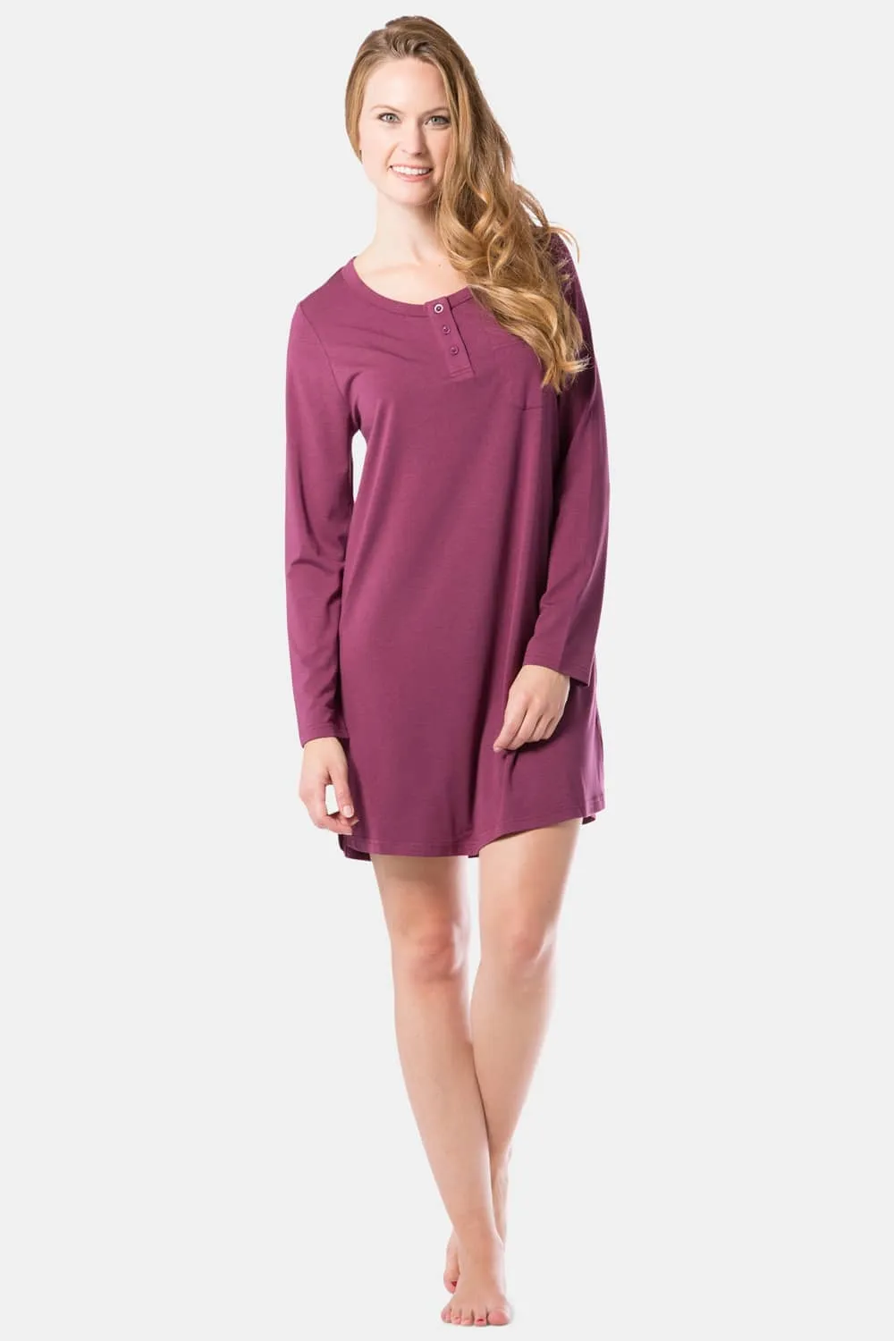 Women's Jersey Above Knee Henley Nightshirt