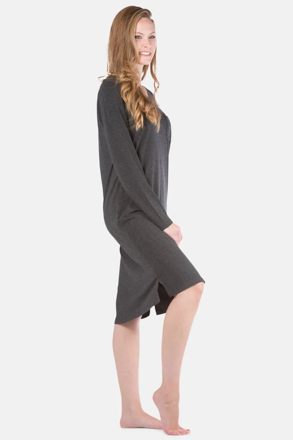 Women's Jersey Below Knee Henley Nightshirt