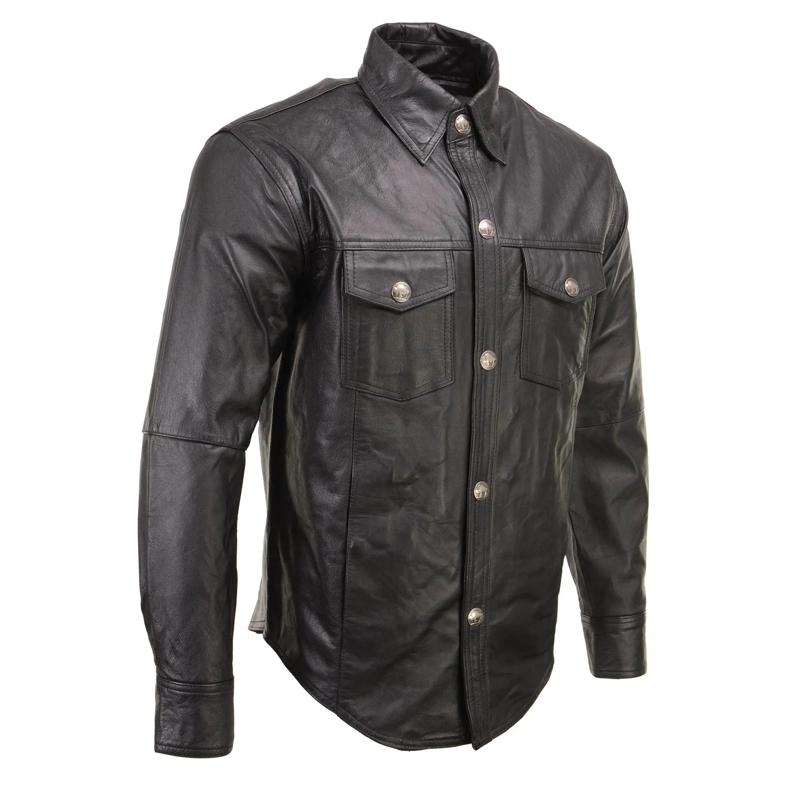 Xelement XS908B Men's 'Nickel' Black Leather Casual Biker Rider Shirt