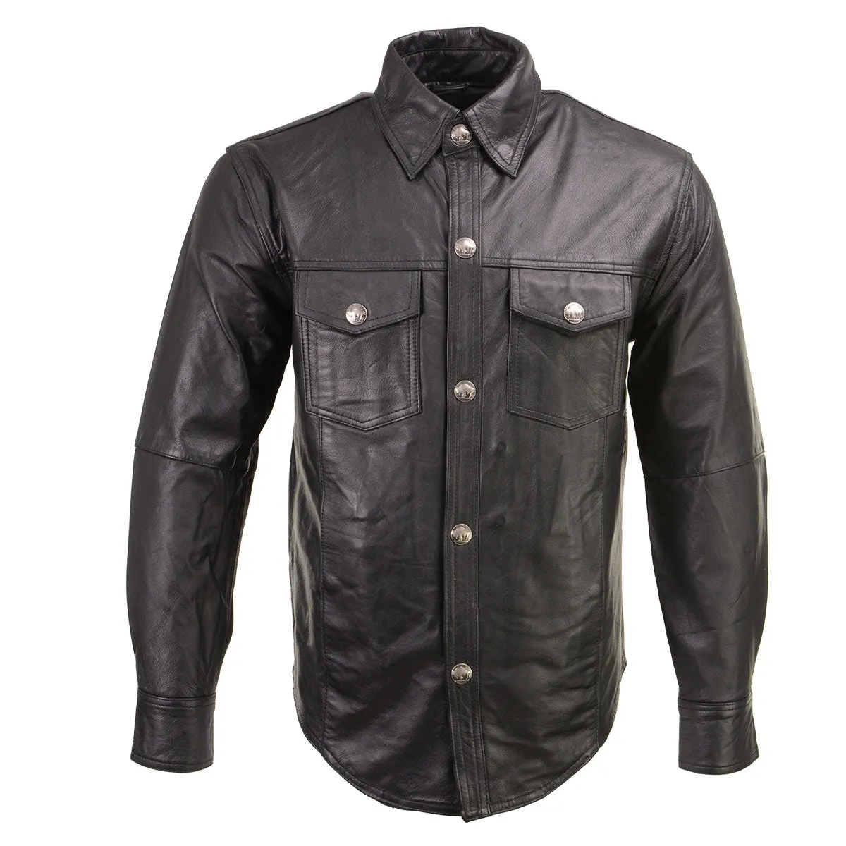 Xelement XS908B Men's 'Nickel' Black Leather Casual Biker Rider Shirt