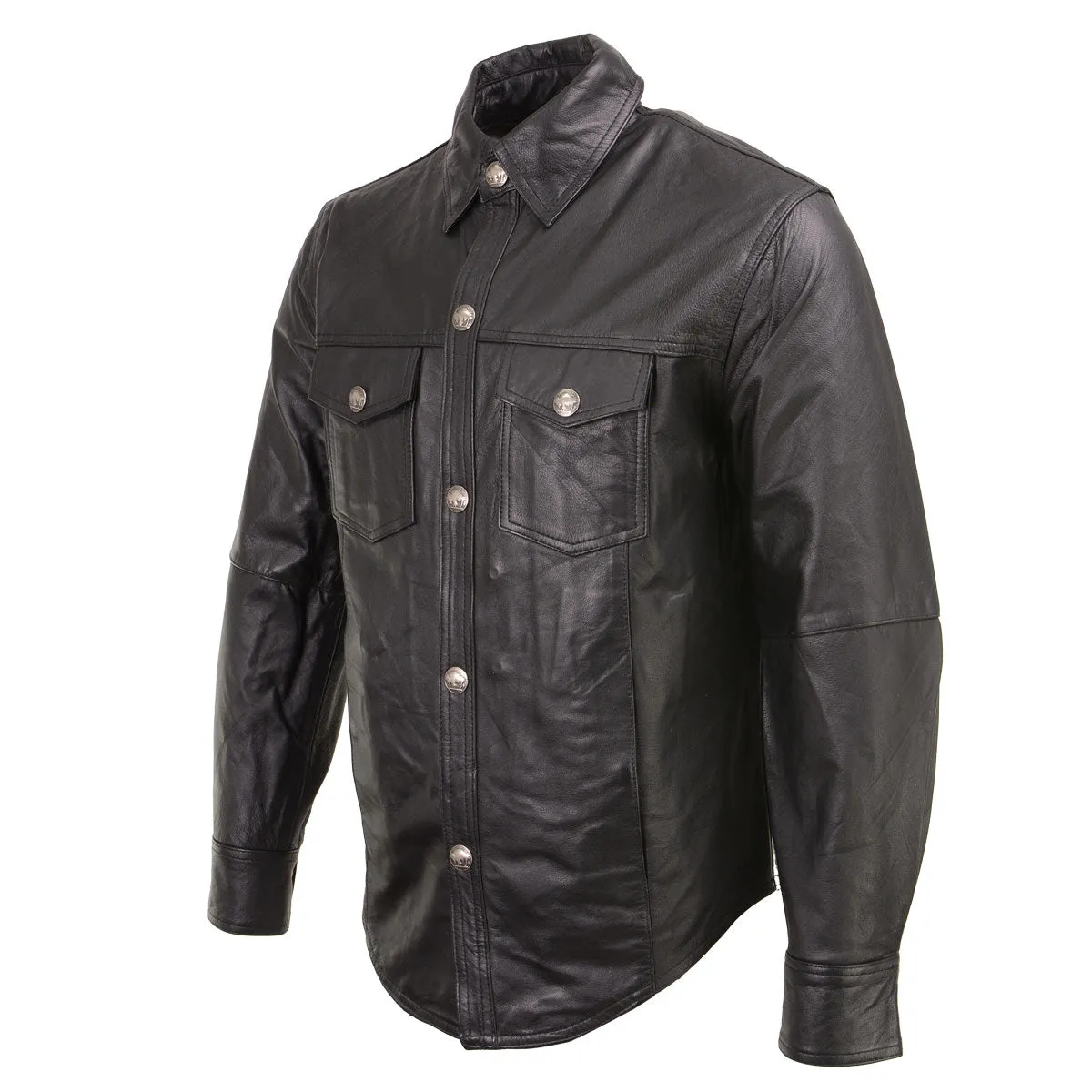 Xelement XS908B Men's 'Nickel' Black Leather Casual Biker Rider Shirt