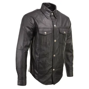 Xelement XS908B Men's 'Nickel' Black Leather Casual Biker Rider Shirt