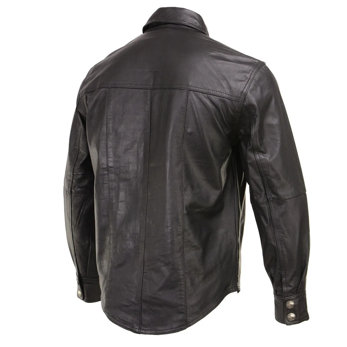 Xelement XS908B Men's 'Nickel' Black Leather Casual Biker Rider Shirt