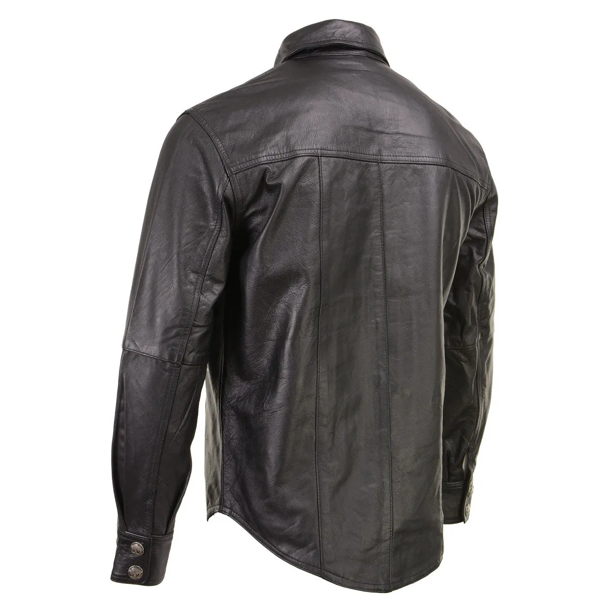 Xelement XS908B Men's 'Nickel' Black Leather Casual Biker Rider Shirt