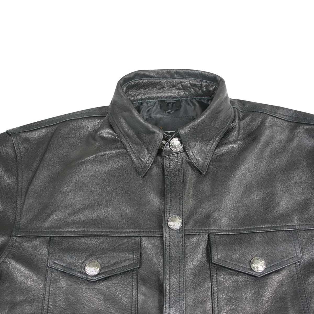 Xelement XS908B Men's 'Nickel' Black Leather Casual Biker Rider Shirt